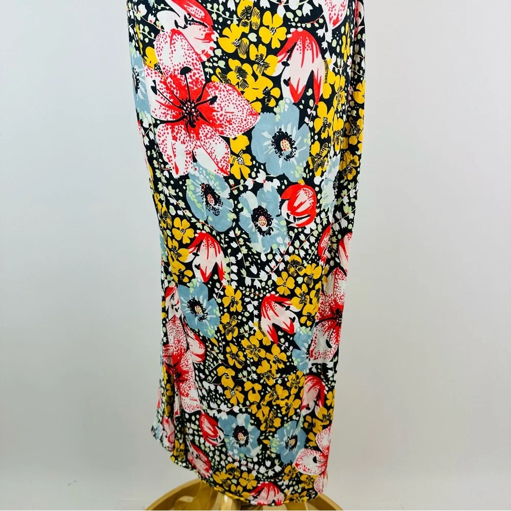 Anthropologie Elyse Floral Byas Cut Slip Dress Side Slit Midi Dress Size XS - Picture 5 of 12